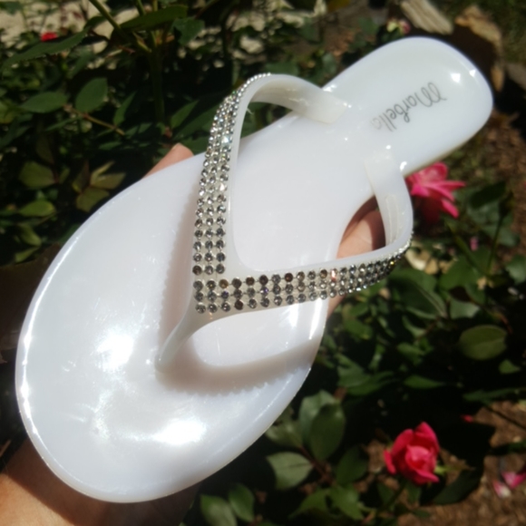 MARBELLA ♡ Gorgeous White Embellished Bling of Rhinestones Jelly Thong Sandals 6 - Picture 13 of 17